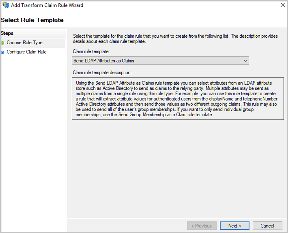 AD FS Select Rule Template